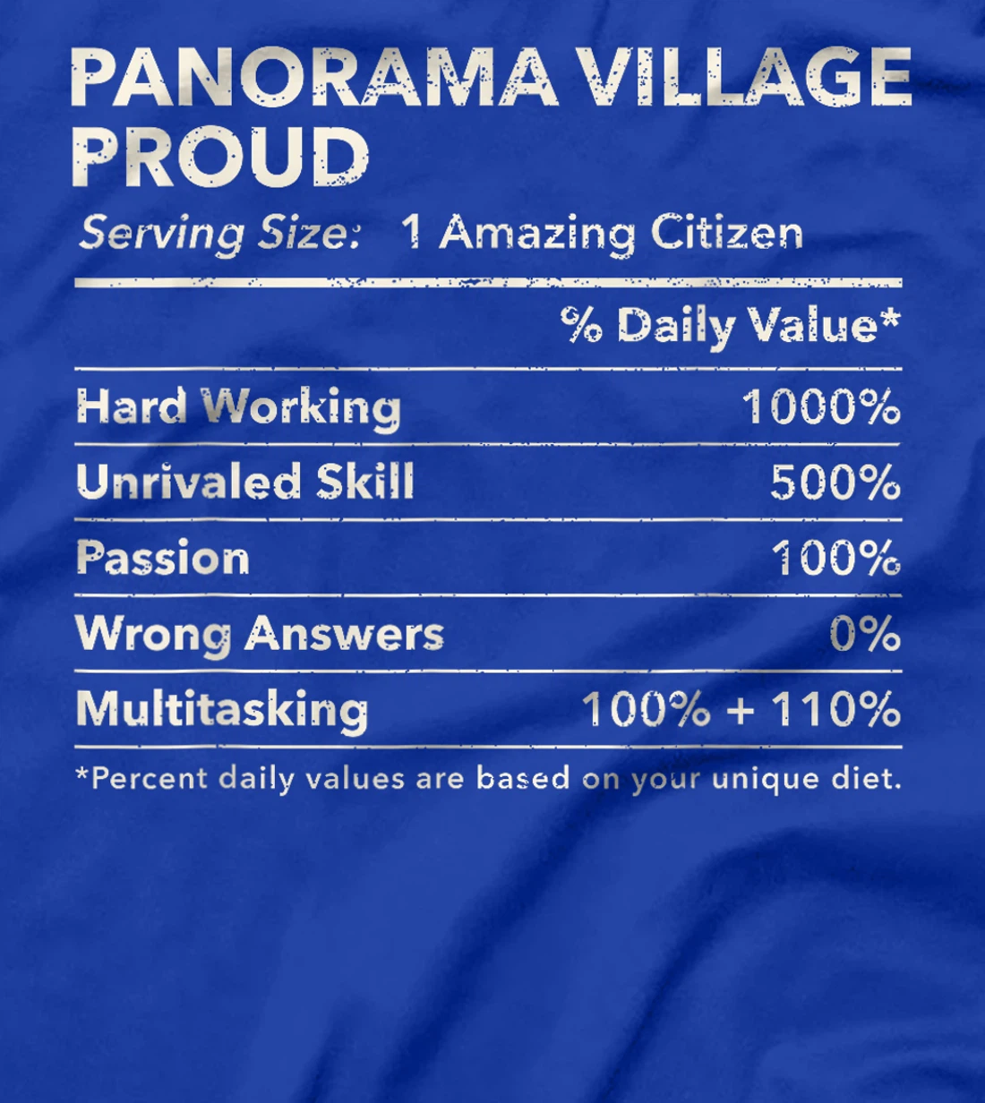 Panorama Village, Texas Proud Nutrition Facts T-Shirt