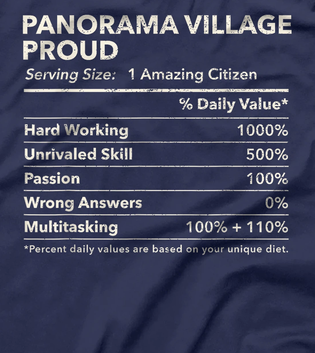 Panorama Village, Texas Proud Nutrition Facts T-Shirt