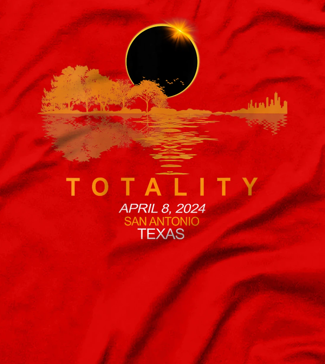 Womens San Antonio, Texas Total Solar Eclipse 2024 Guitar T-Shirt