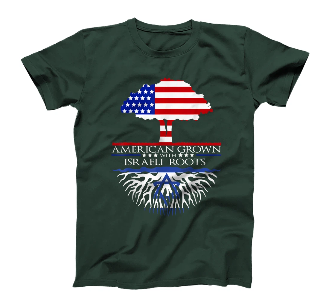 Israeli Roots American Grown Tree Flag USA Israel Jerusalem T-Shirt