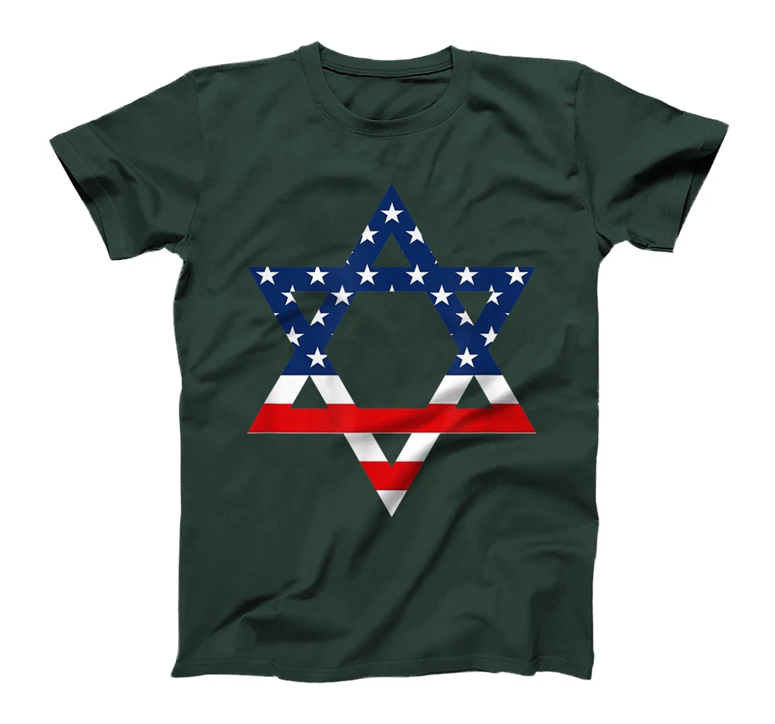 Star of David Jewish US Flag Half Jew Purim Love Israel Gift T-Shirt