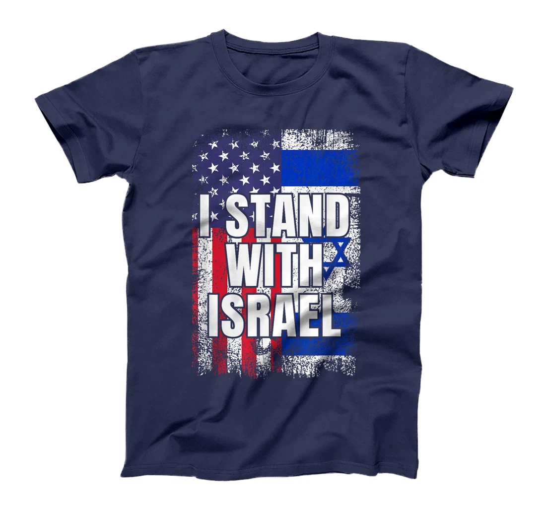 Womens I Stand With Israel USA Israeli Flag T-Shirt
