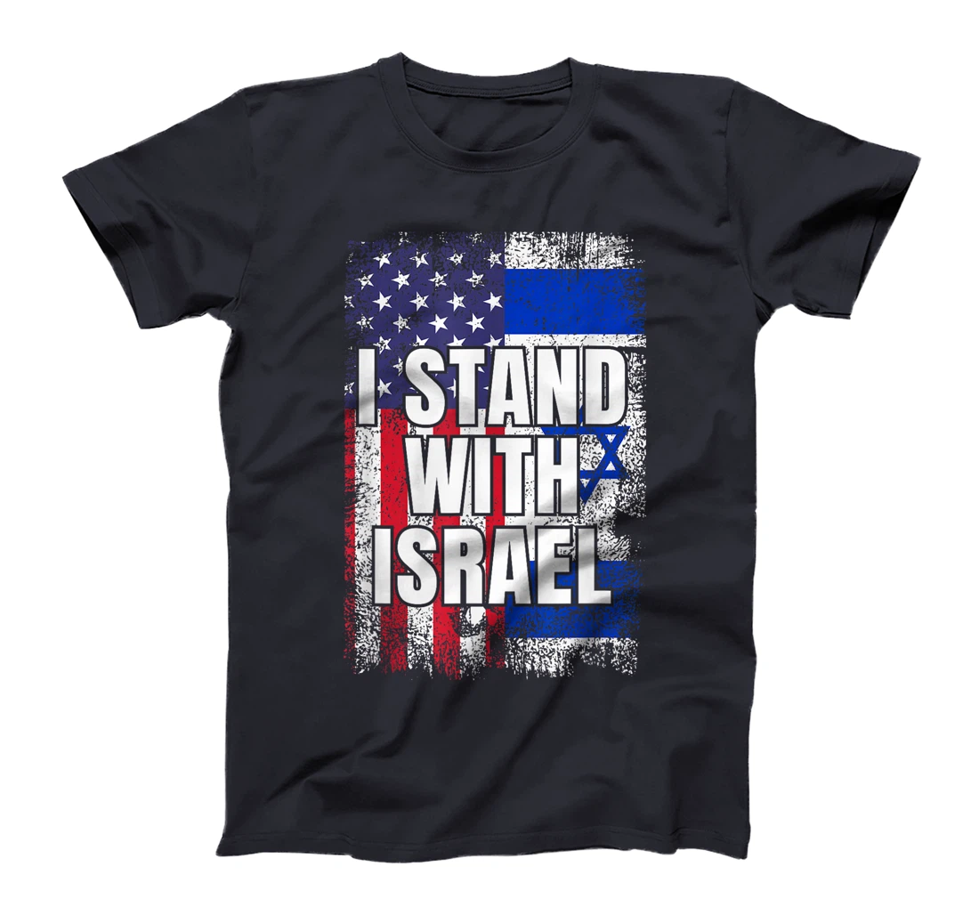 Womens I Stand With Israel USA Israeli Flag T-Shirt