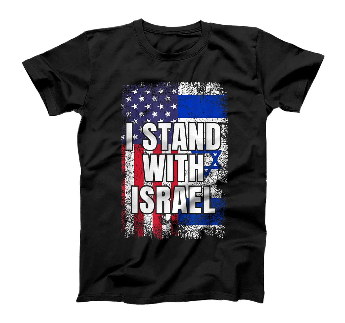 Womens I Stand With Israel USA Israeli Flag T-Shirt
