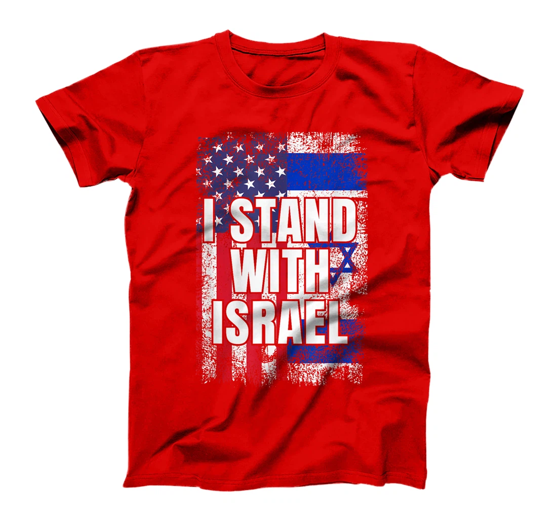 Womens I Stand With Israel USA Israeli Flag T-Shirt