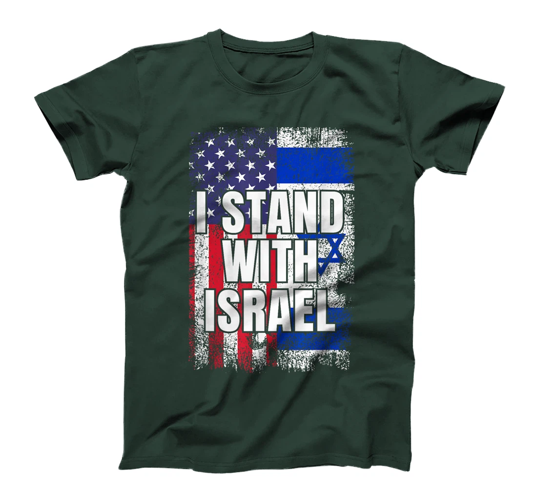 Womens I Stand With Israel USA Israeli Flag T-Shirt