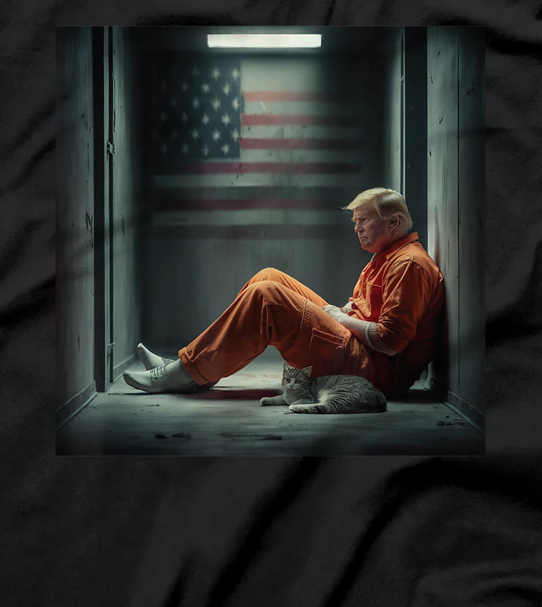 Trump 2024 for prisoner sign with american flag and cat T-Shirt