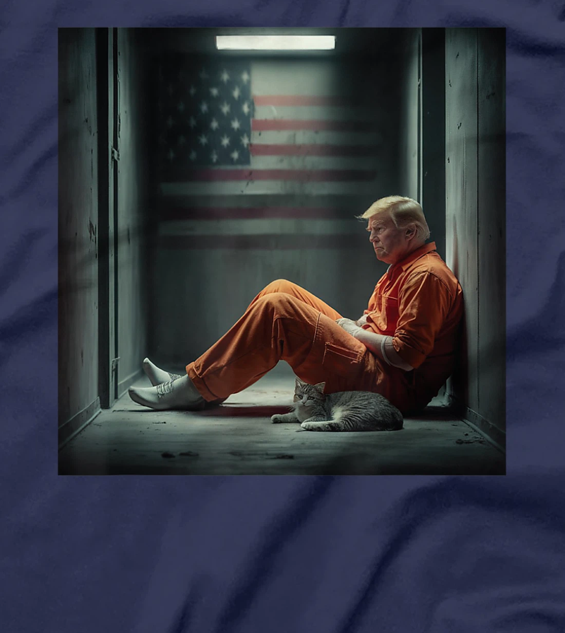 Trump 2024 for prisoner sign with american flag and cat T-Shirt