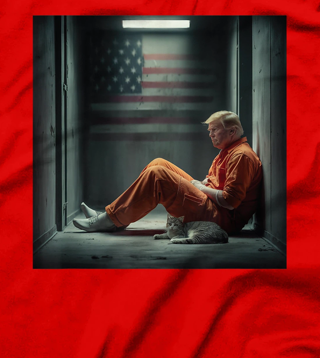 Trump 2024 for prisoner sign with american flag and cat T-Shirt