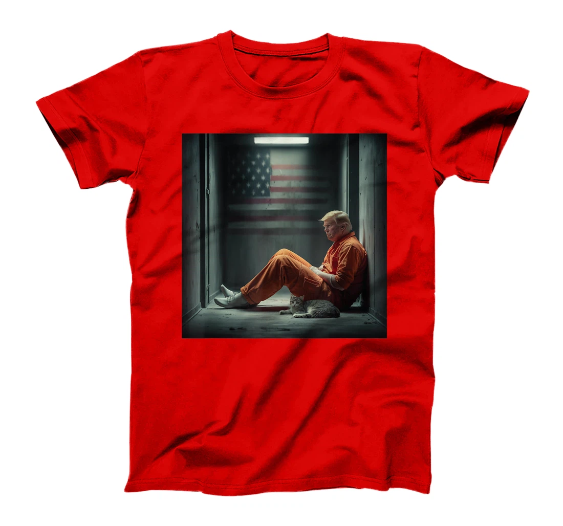 Trump 2024 for prisoner sign with american flag and cat T-Shirt