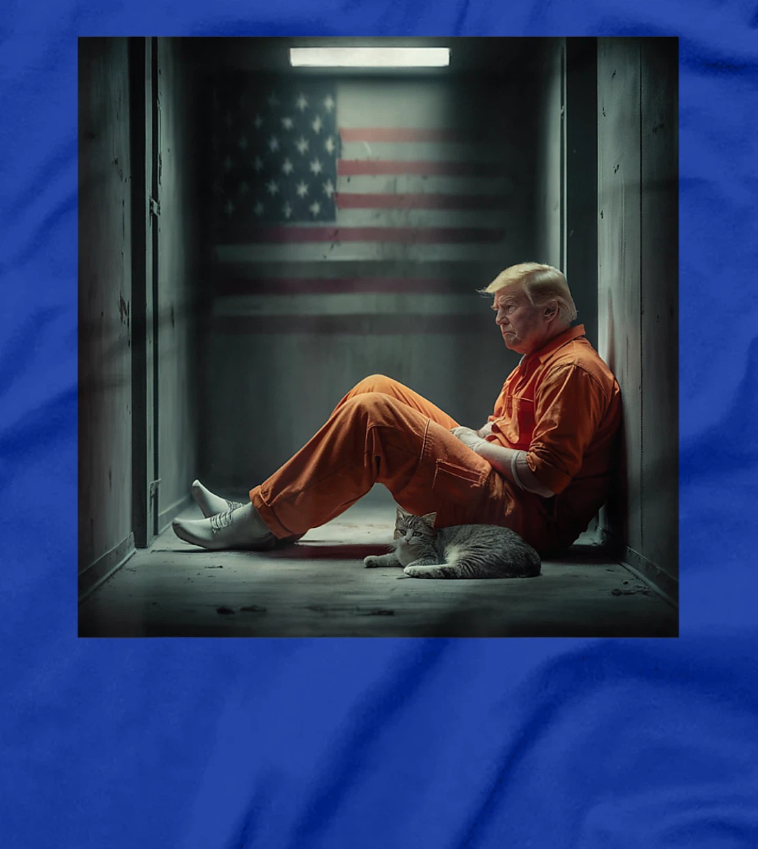 Trump 2024 for prisoner sign with american flag and cat T-Shirt