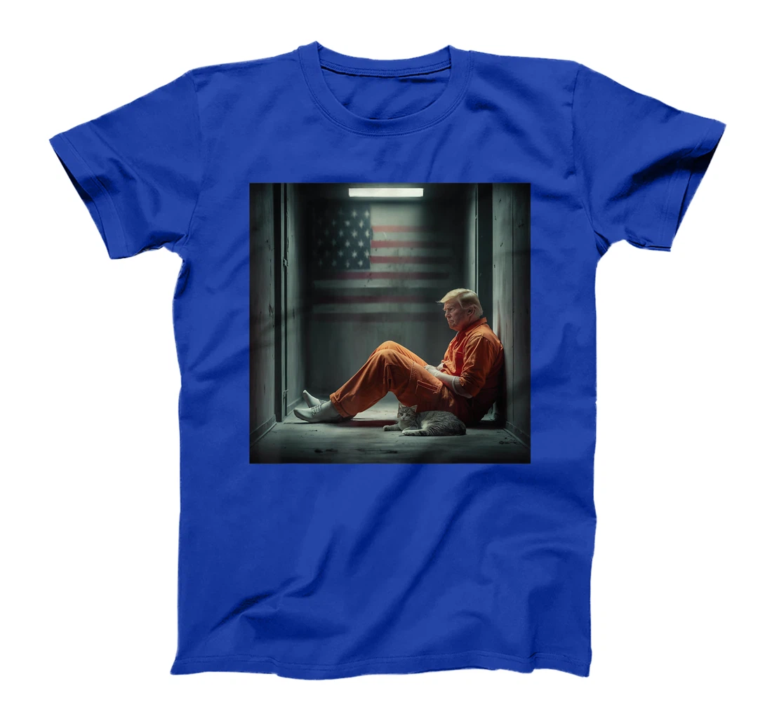 Trump 2024 for prisoner sign with american flag and cat T-Shirt