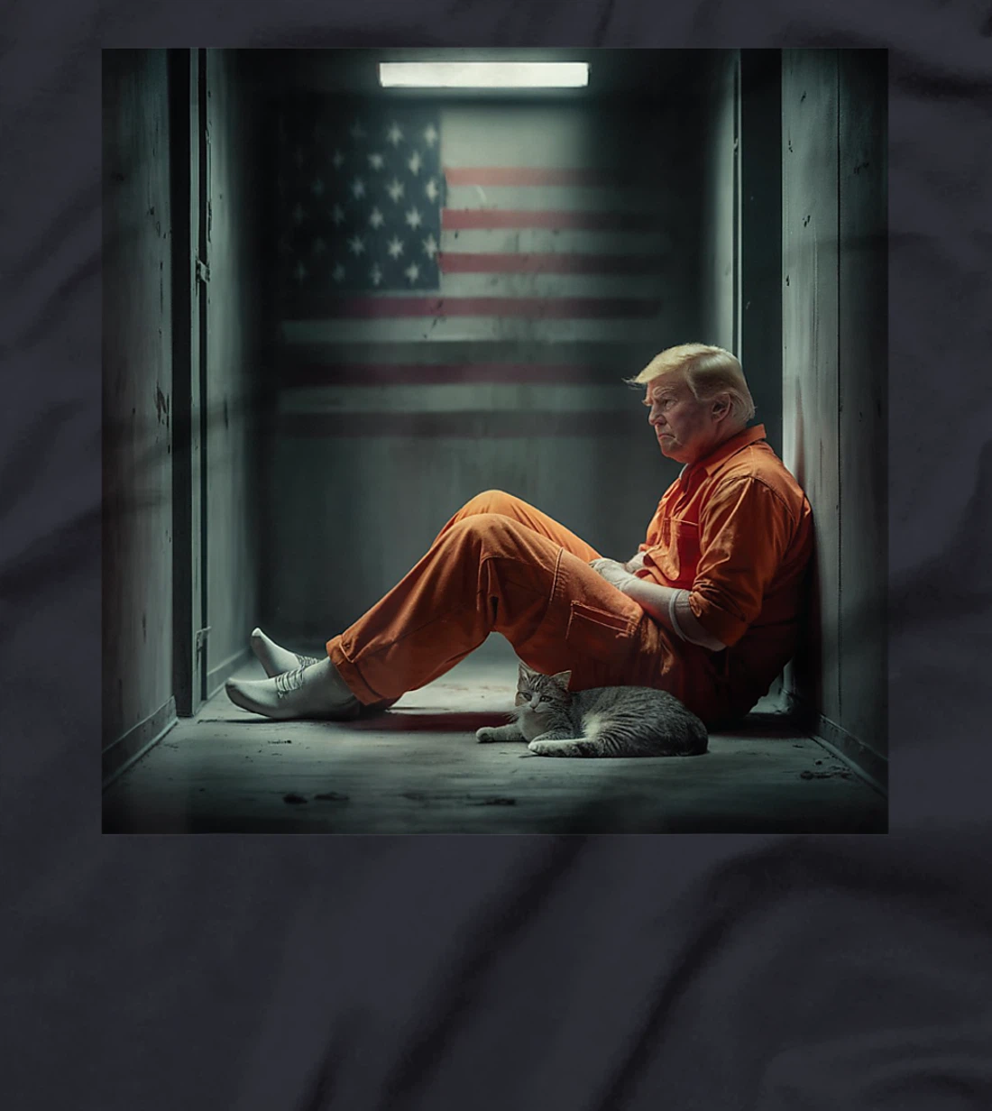 Trump 2024 for prisoner sign with american flag and cat T-Shirt