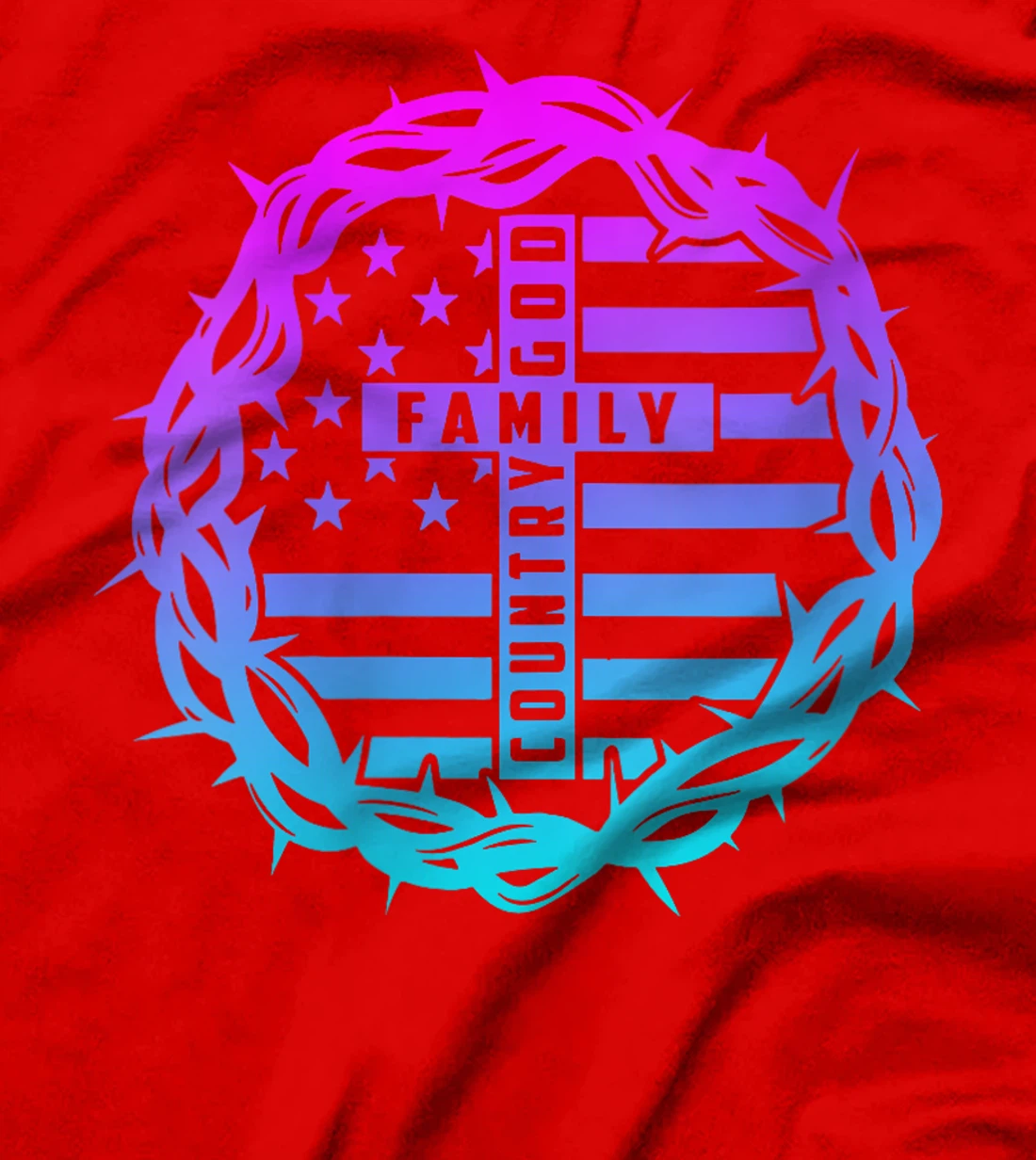 Womens God Family Country - Patriotic Christian American Flag T-Shirt