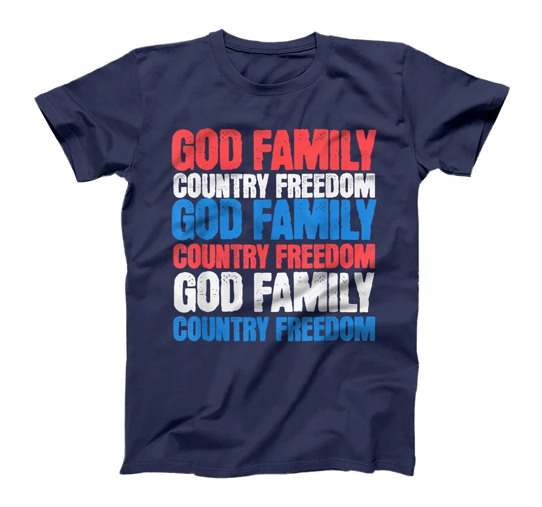 God Family Country Freedom 4th July USA Flag Christian T-Shirt
