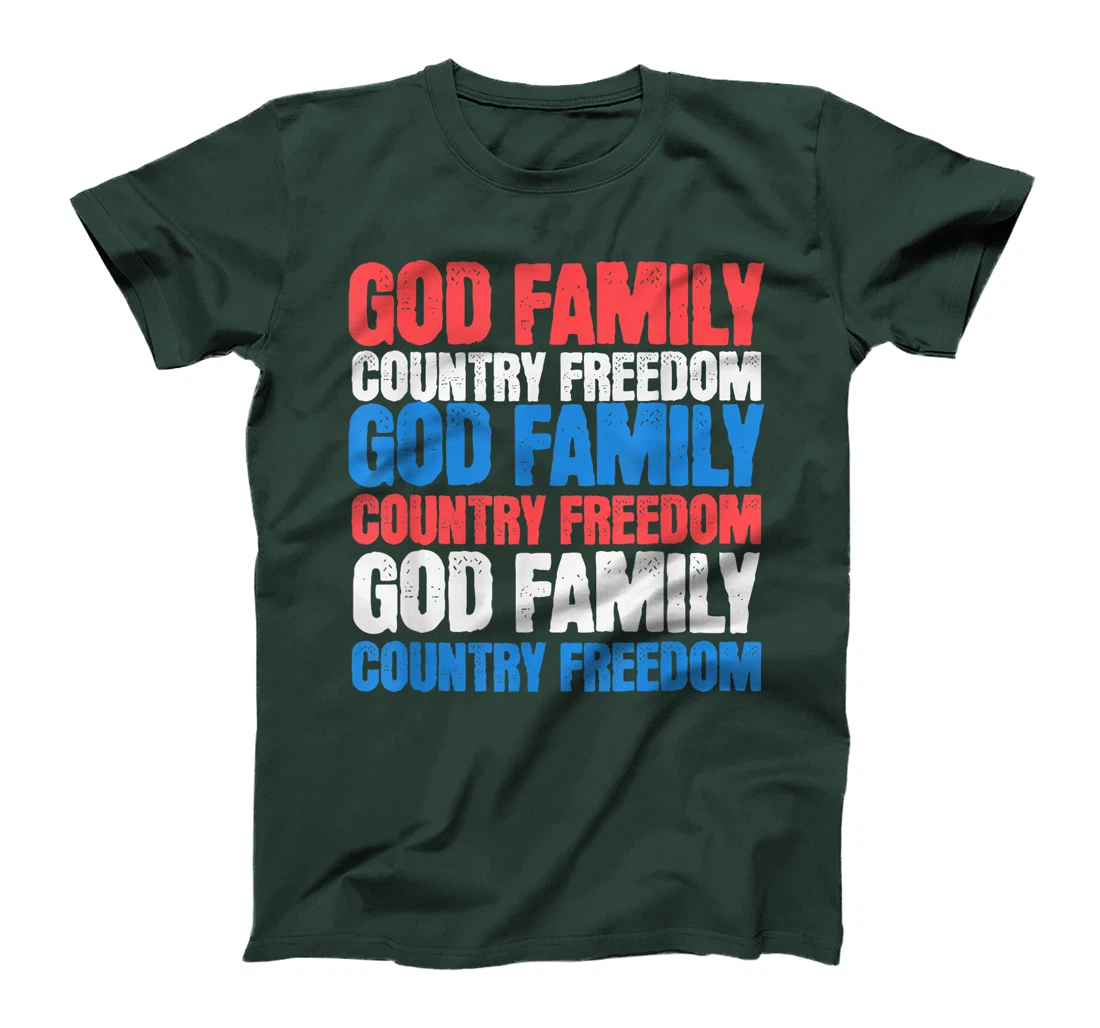 God Family Country Freedom 4th July USA Flag Christian T-Shirt