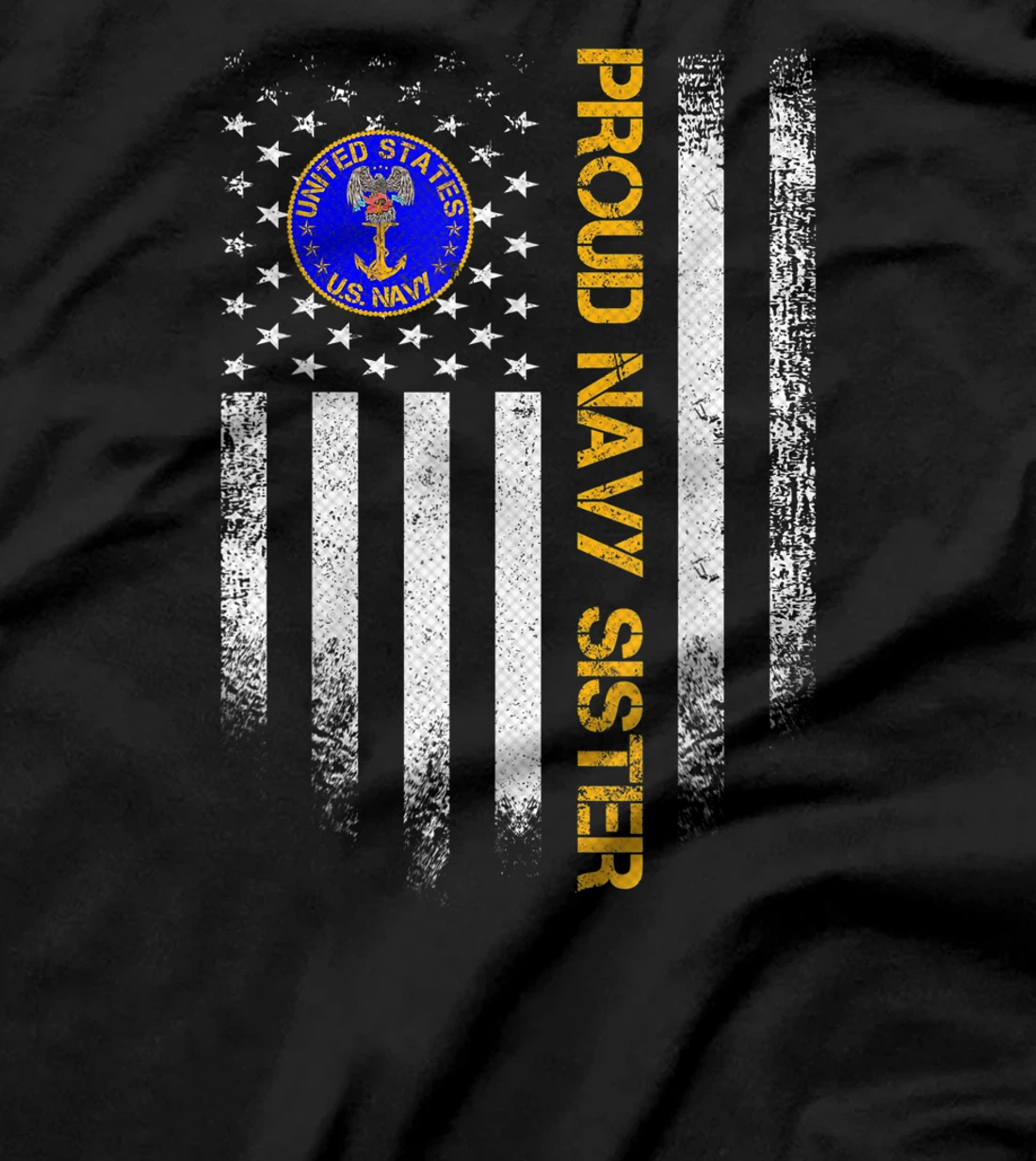 Vintage USA American Flag Proud US Navy Veteran Sister Funny T-Shirt