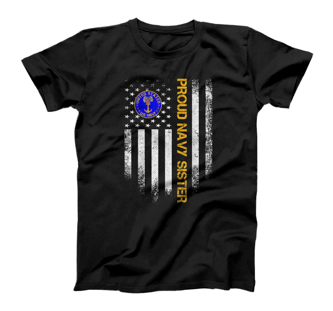 Vintage USA American Flag Proud US Navy Veteran Sister Funny T-Shirt