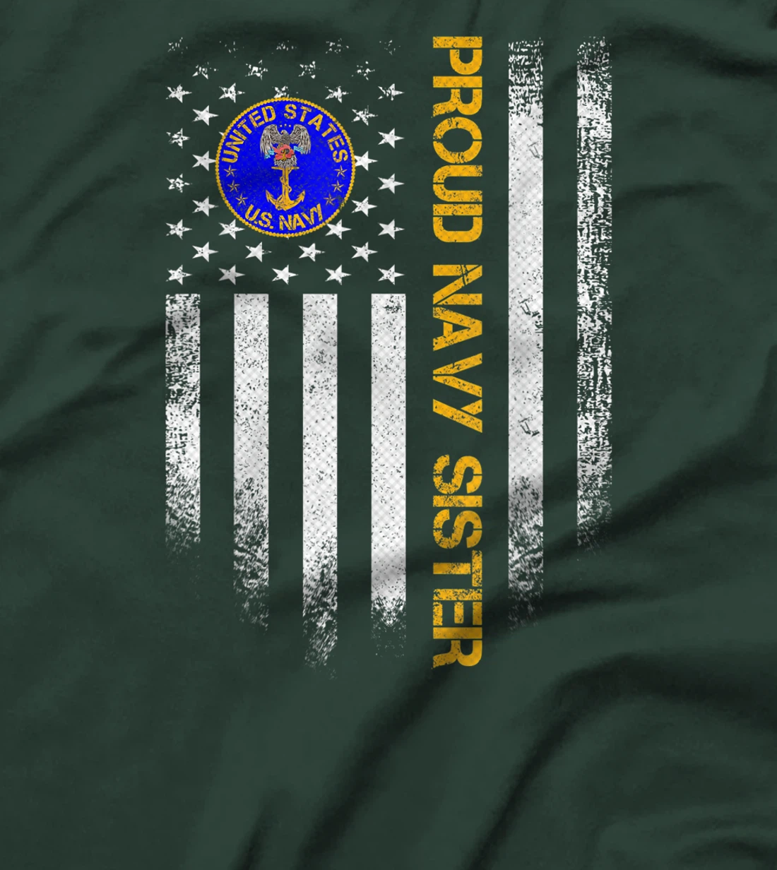 Vintage USA American Flag Proud US Navy Veteran Sister Funny T-Shirt