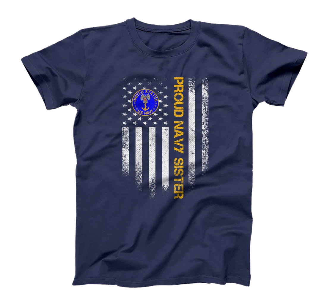 Vintage USA American Flag Proud US Navy Veteran Sister Funny T-Shirt
