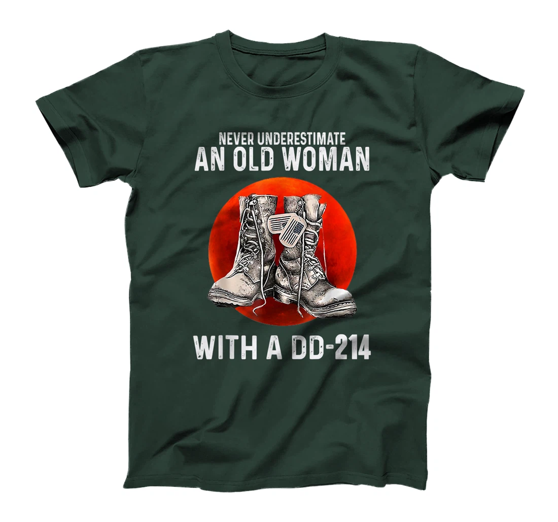 Never Underestimate An Old Woman With A DD-214 Funny Veteran T-Shirt