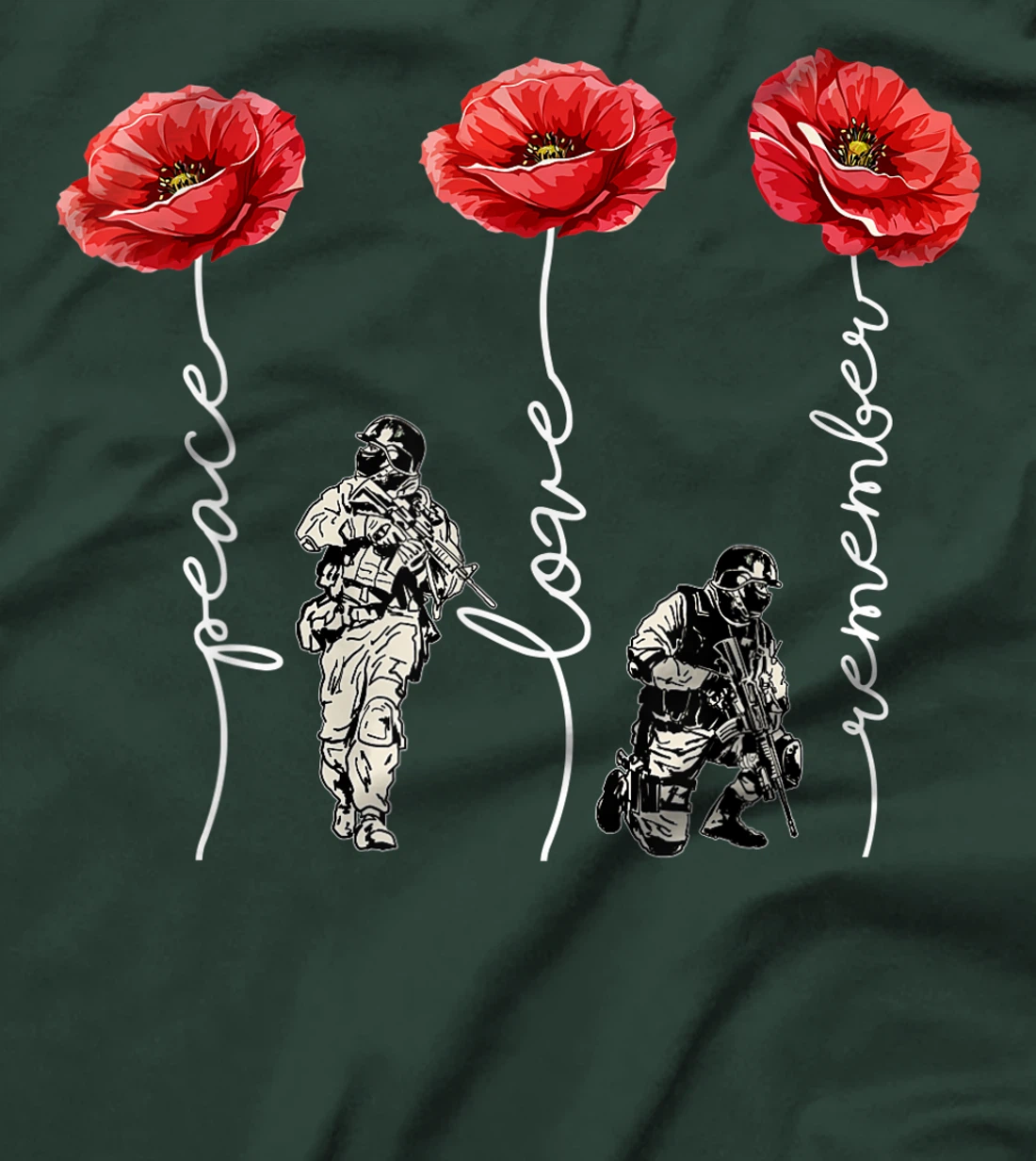 Peace Love Remember Red Poppy Flower Soldier Veteran Day T-Shirt