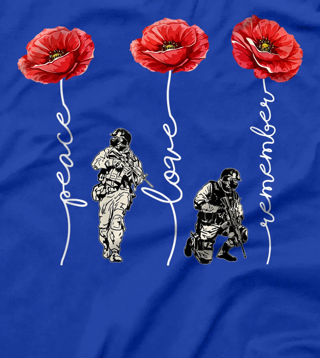 Peace Love Remember Red Poppy Flower Soldier Veteran Day T-Shirt