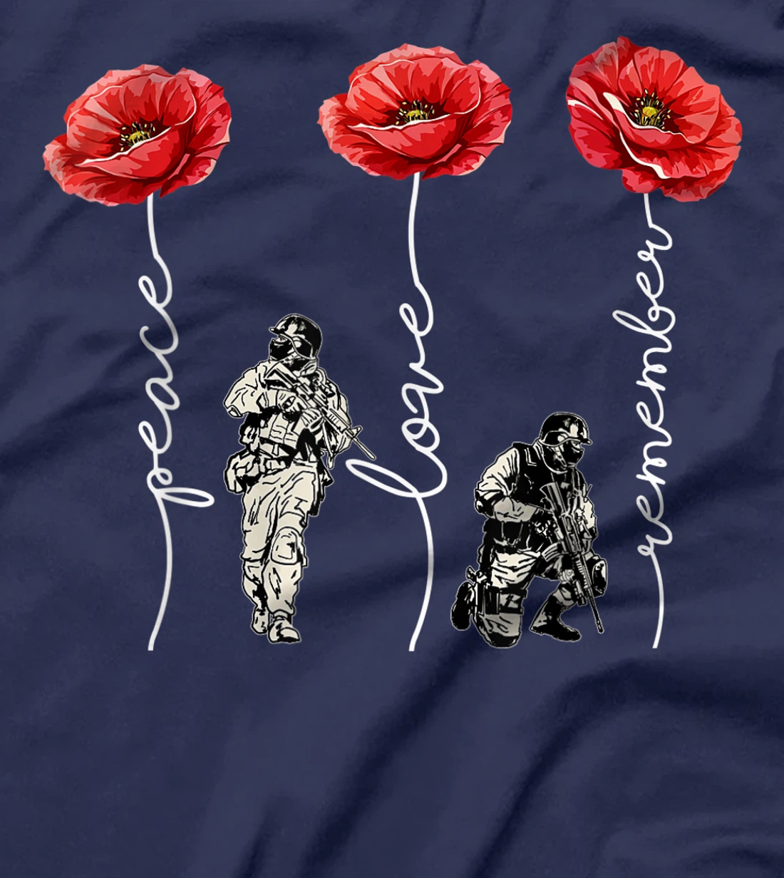 Peace Love Remember Red Poppy Flower Soldier Veteran Day T-Shirt