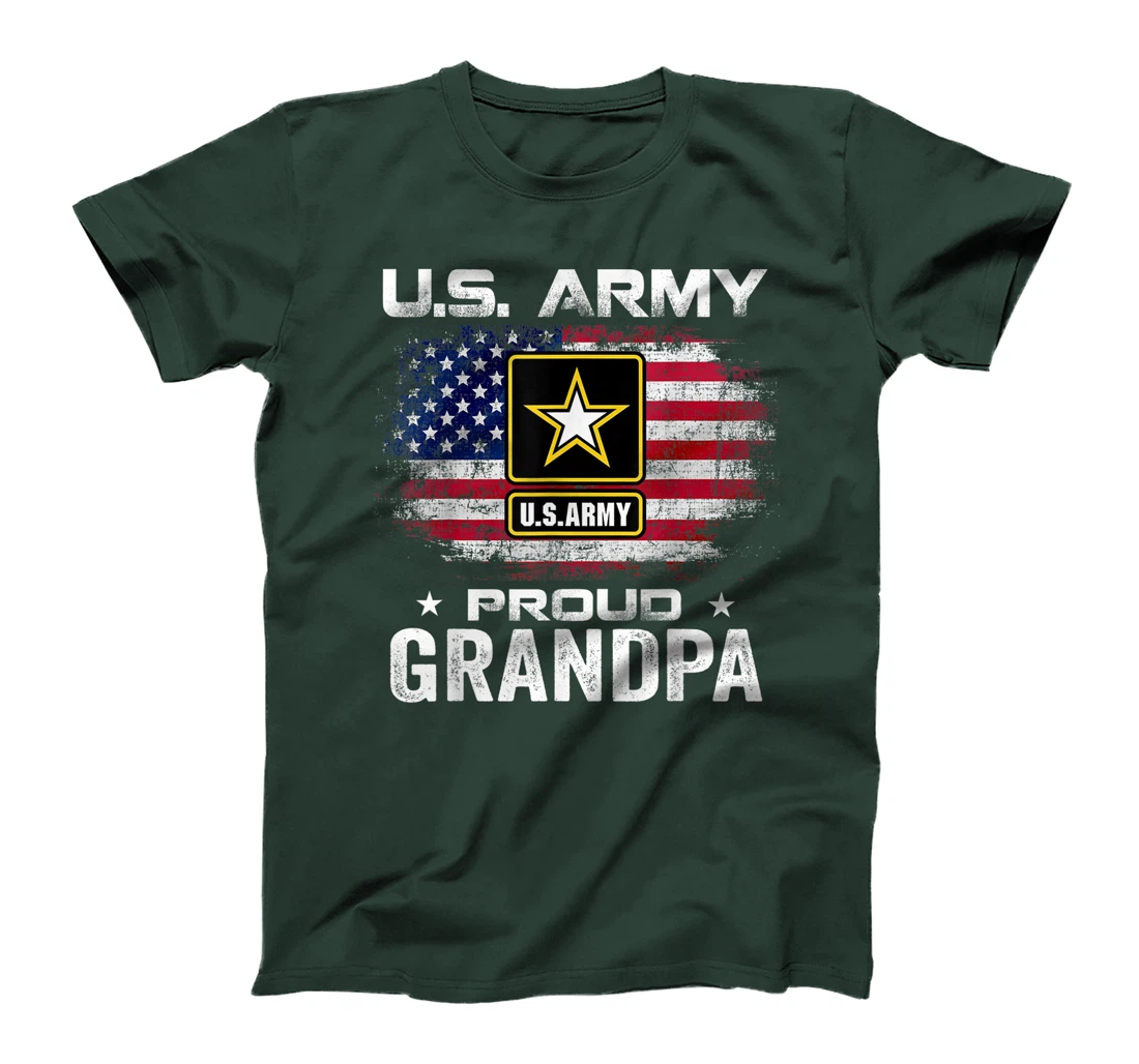 U.S Army Proud Grandpa With American Flag Gift Veteran Gift T-Shirt