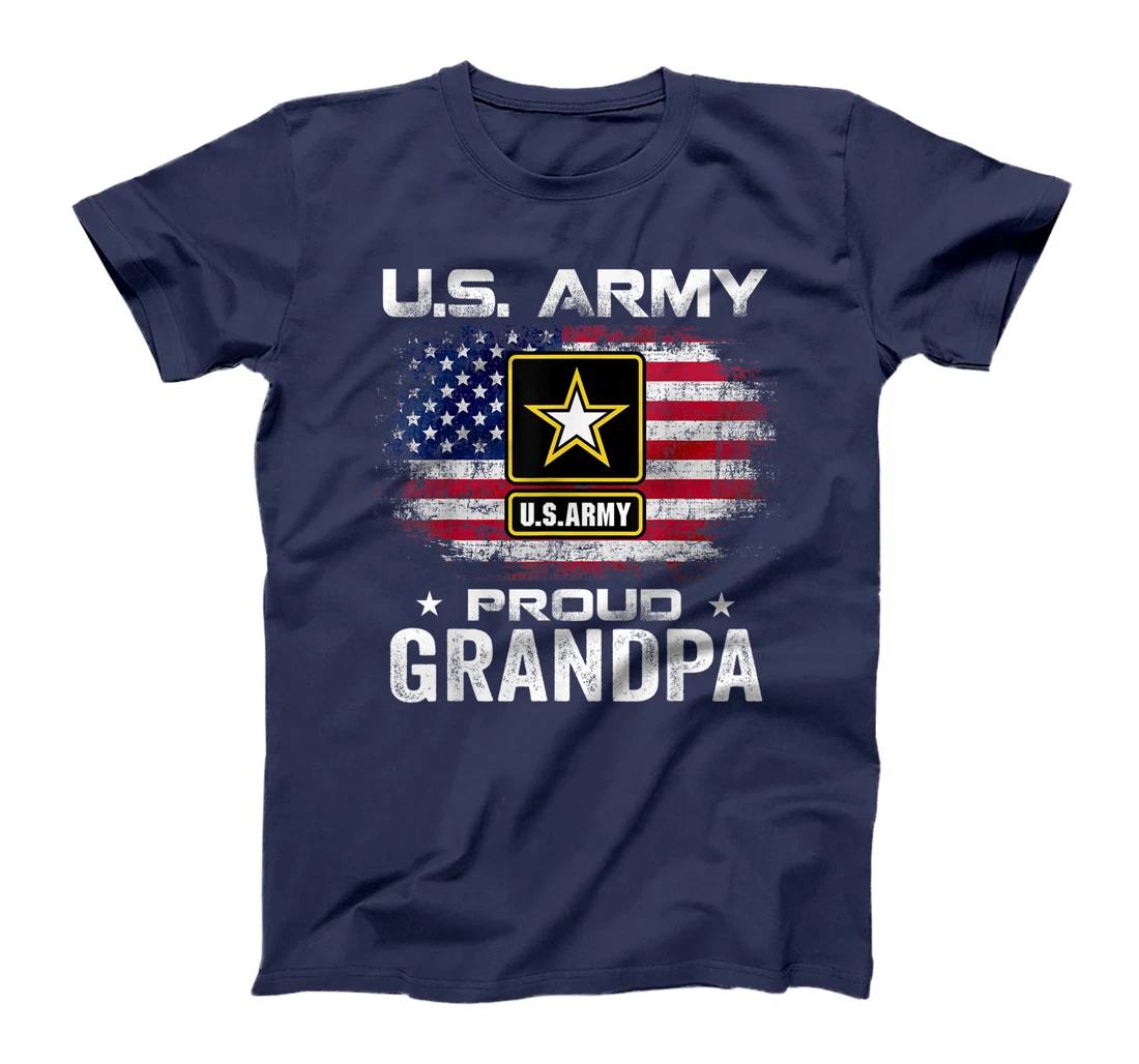 U.S Army Proud Grandpa With American Flag Gift Veteran Gift T-Shirt
