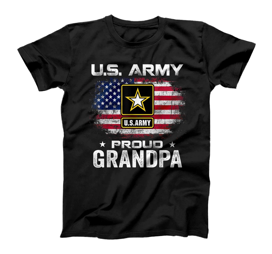 U.S Army Proud Grandpa With American Flag Gift Veteran Gift T-Shirt