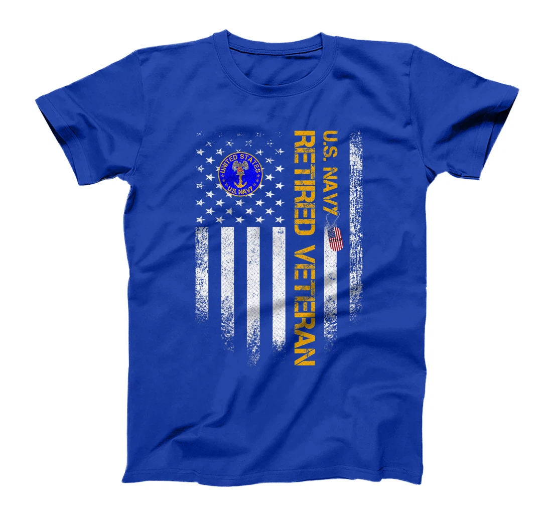 Vintage USA American Flag US Navy Proud Retired Veteran Gift Premium T-Shirt