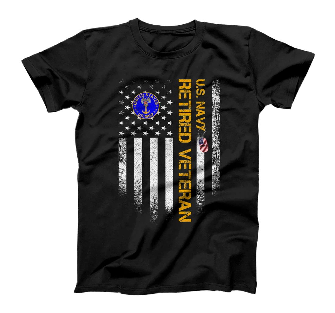 Vintage USA American Flag US Navy Proud Retired Veteran Gift Premium T-Shirt