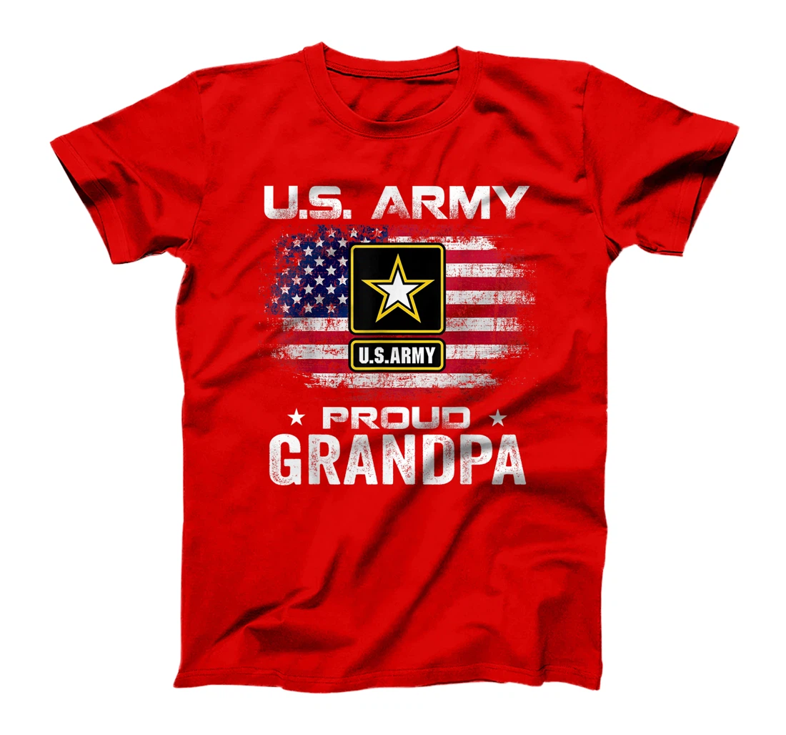 U.S Army Proud Grandpa With American Flag Gift Veteran Gift T-Shirt