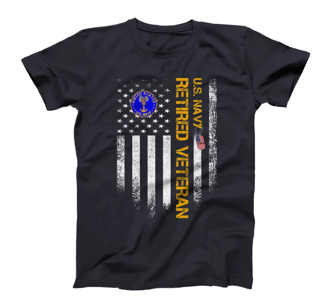 Vintage USA American Flag US Navy Proud Retired Veteran Gift Premium T-Shirt