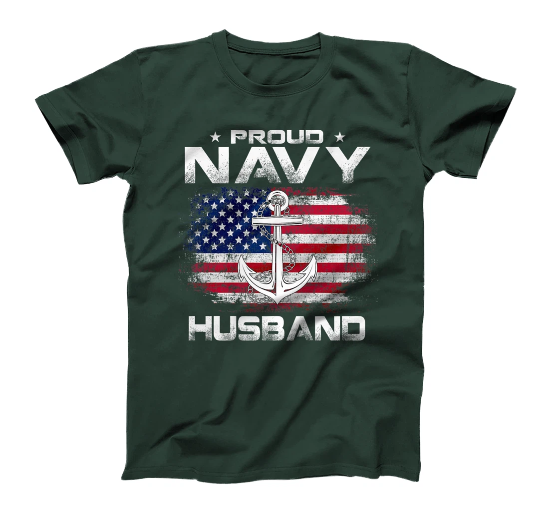 Vintage Proud Navy Husband With American Flag Gift Veteran Premium T-Shirt
