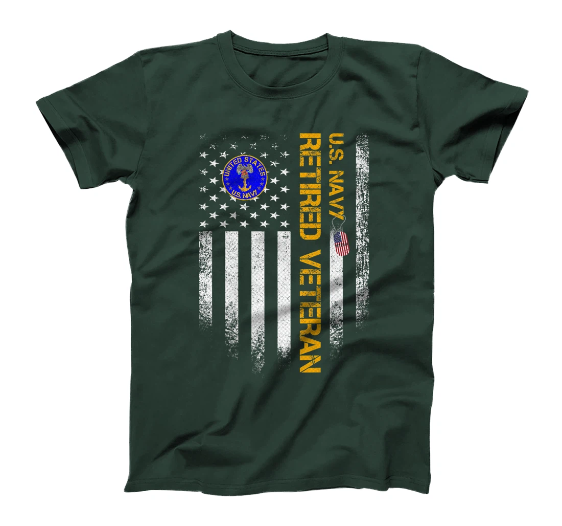 Vintage USA American Flag US Navy Proud Retired Veteran Gift Premium T-Shirt