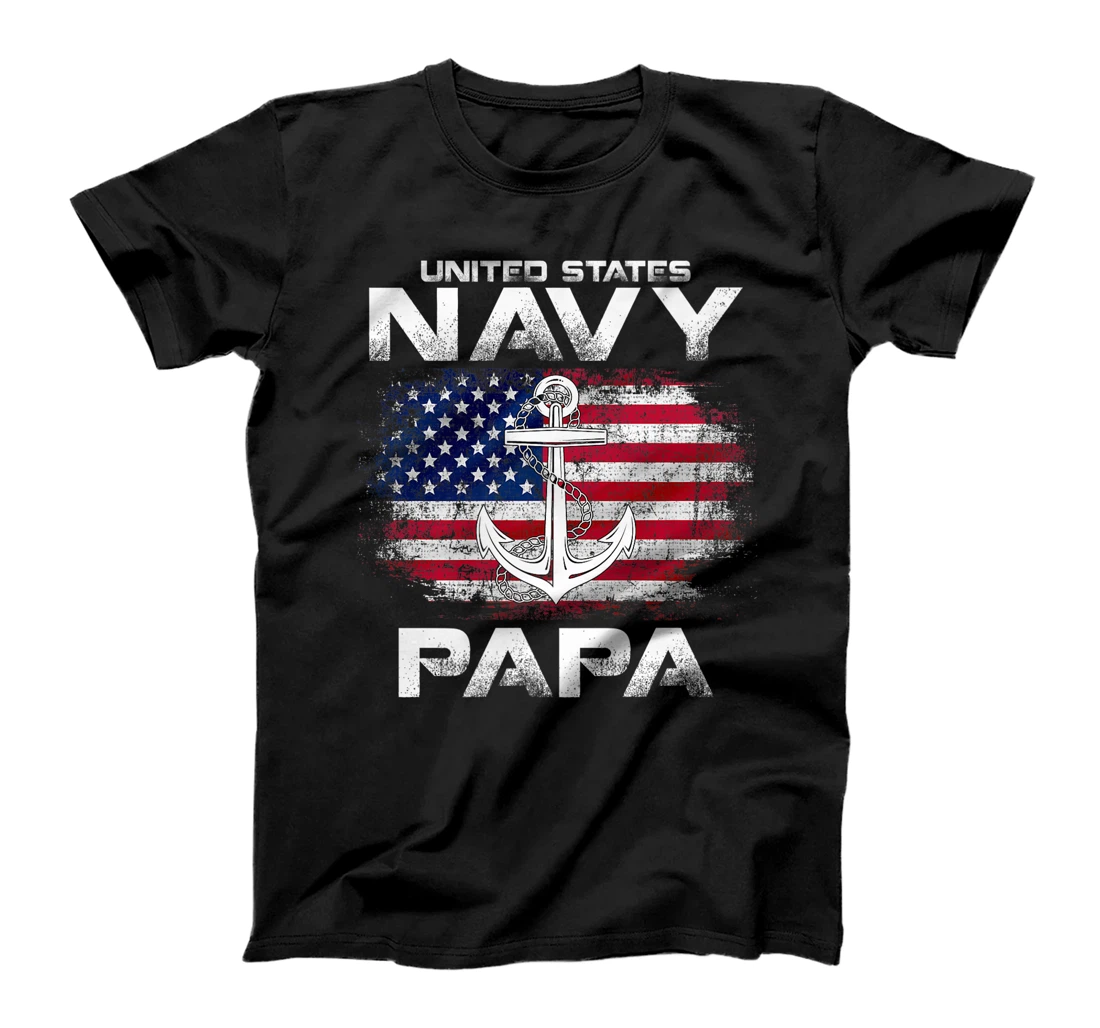 United States Navy Papa With American Flag Gift Veteran Premium T-Shirt