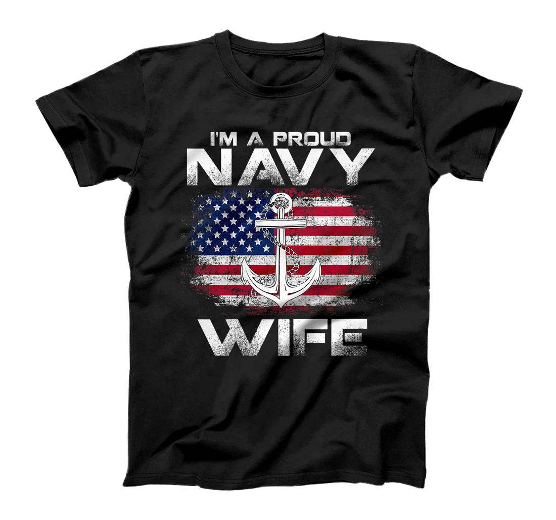 I'm A Proud Navy Wife With American Flag Gift Veteran Premium T-Shirt