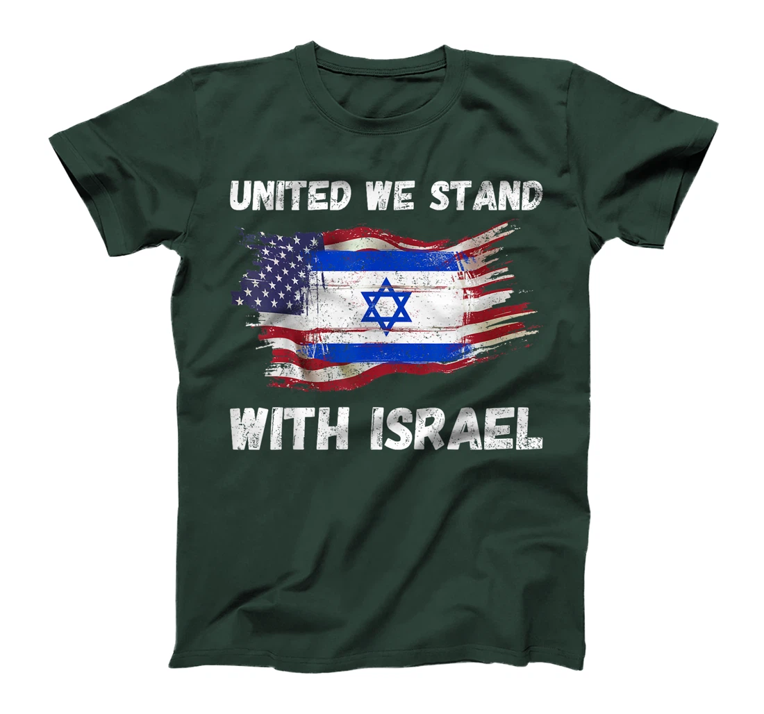 Womens United We Stand With Israel Israeli American USA Flag T-Shirt