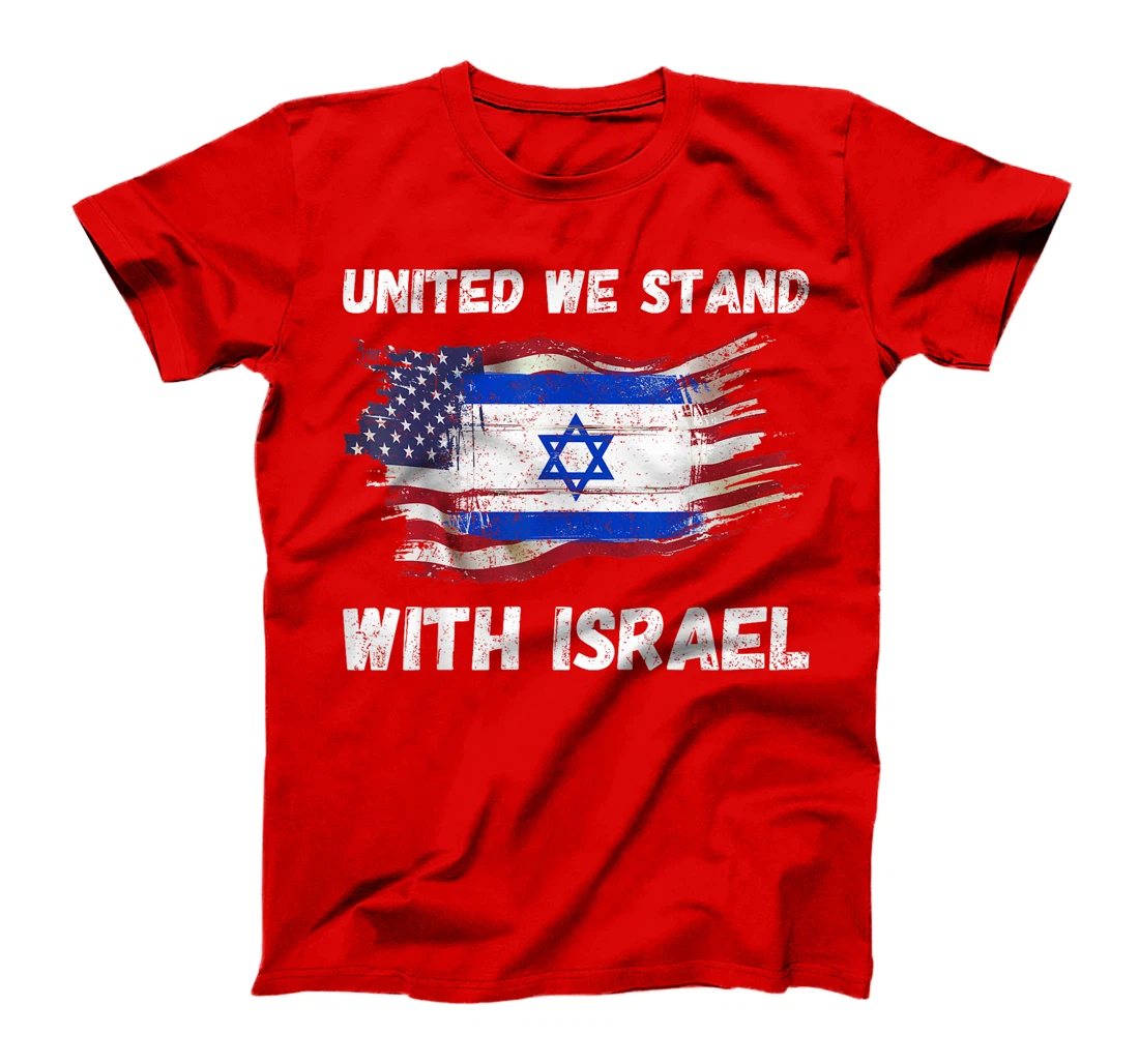 Womens United We Stand With Israel Israeli American USA Flag T-Shirt