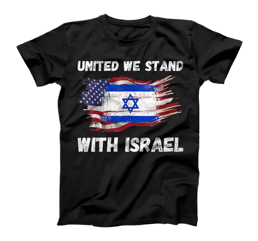 Womens United We Stand With Israel Israeli American USA Flag T-Shirt