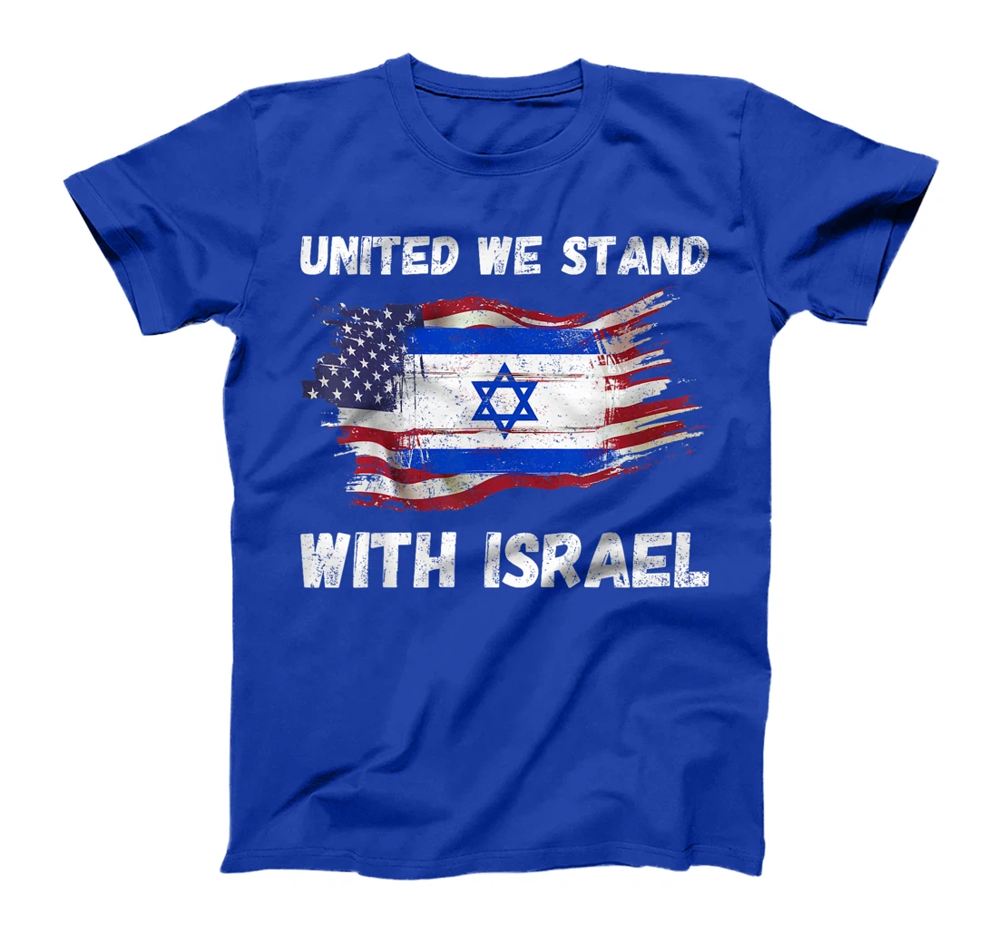 Womens United We Stand With Israel Israeli American USA Flag T-Shirt