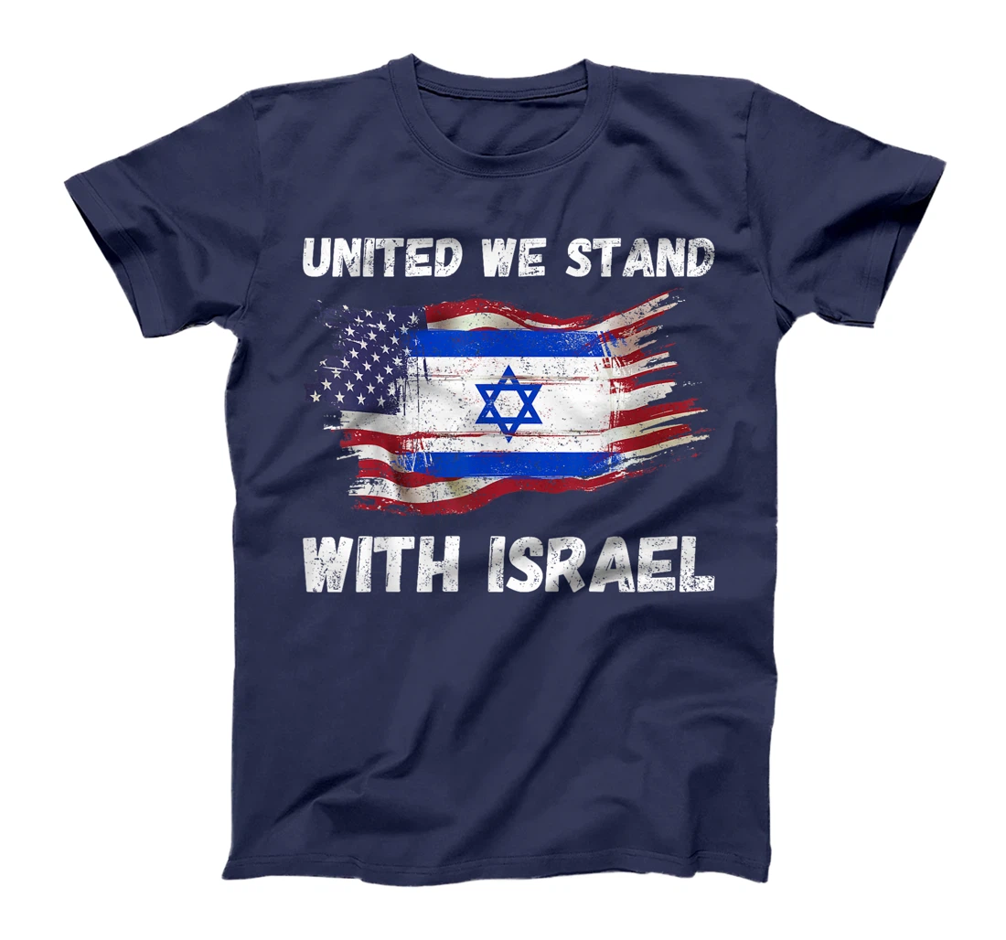 Womens United We Stand With Israel Israeli American USA Flag T-Shirt