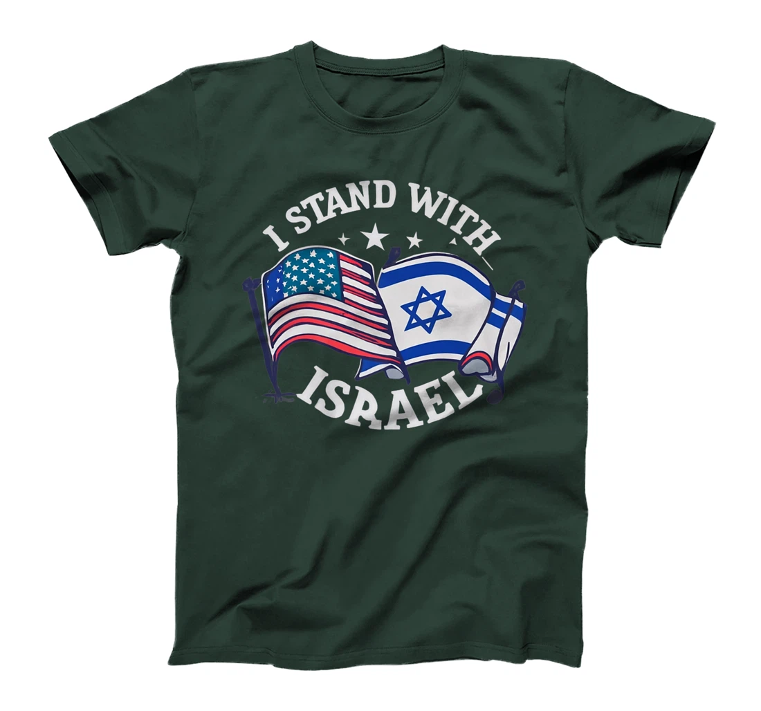 Womens I Stand With Israel USA American Flag w/ Israel Flag T-Shirt