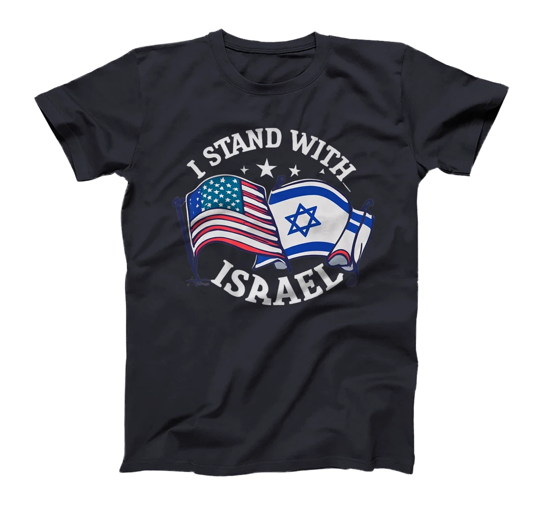 Womens I Stand With Israel USA American Flag w/ Israel Flag T-Shirt