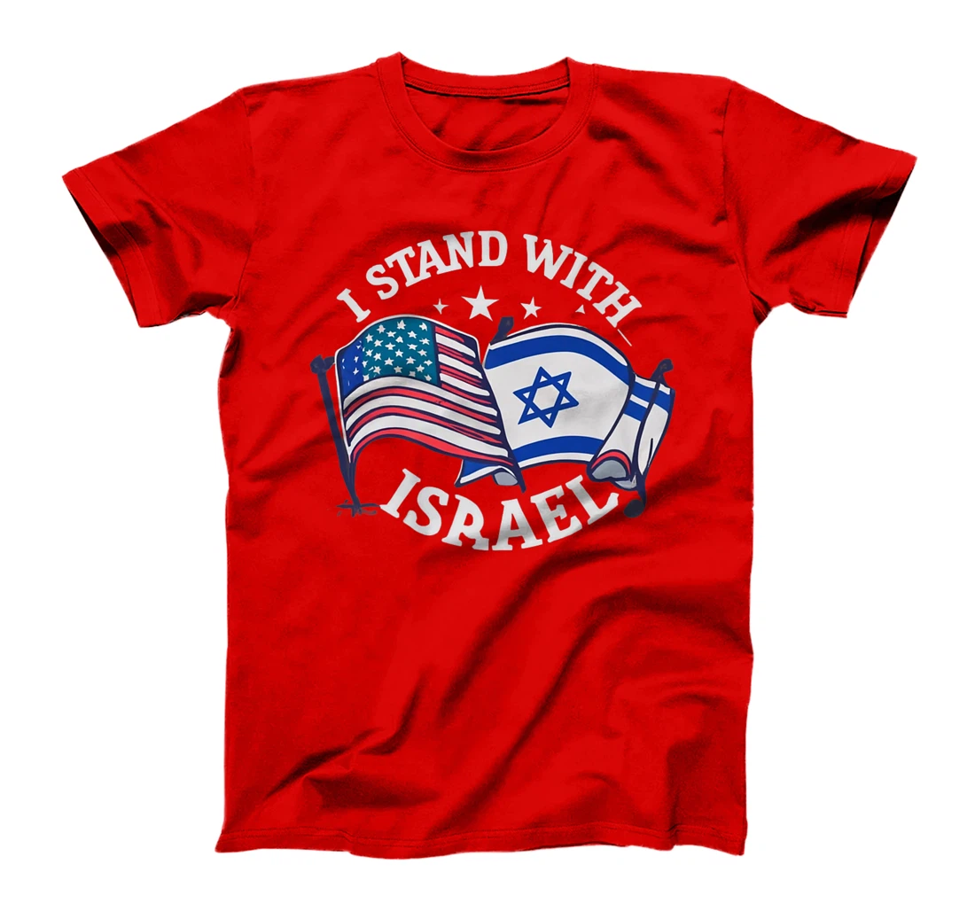 Womens I Stand With Israel USA American Flag w/ Israel Flag T-Shirt