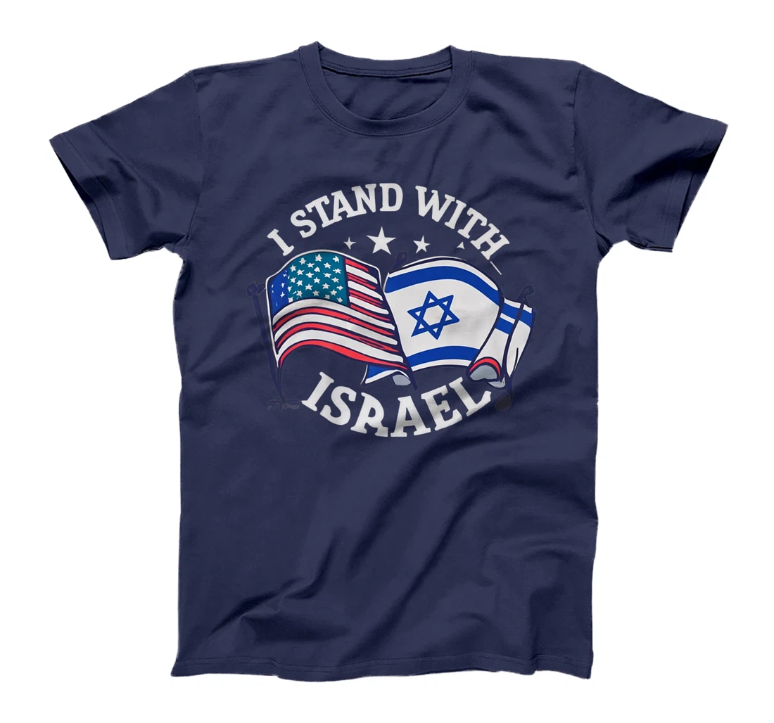 Womens I Stand With Israel USA American Flag w/ Israel Flag T-Shirt