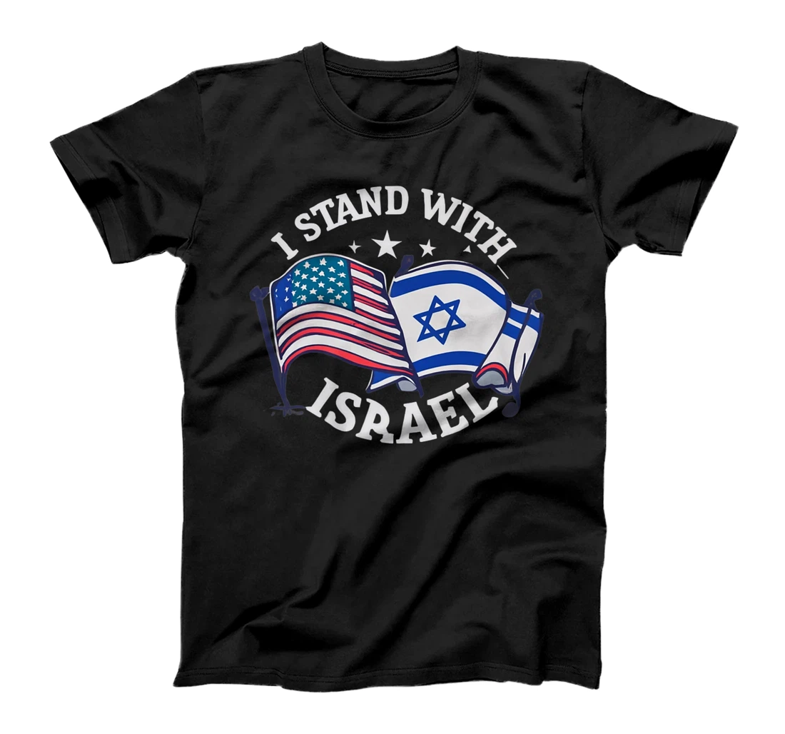 Womens I Stand With Israel USA American Flag w/ Israel Flag T-Shirt