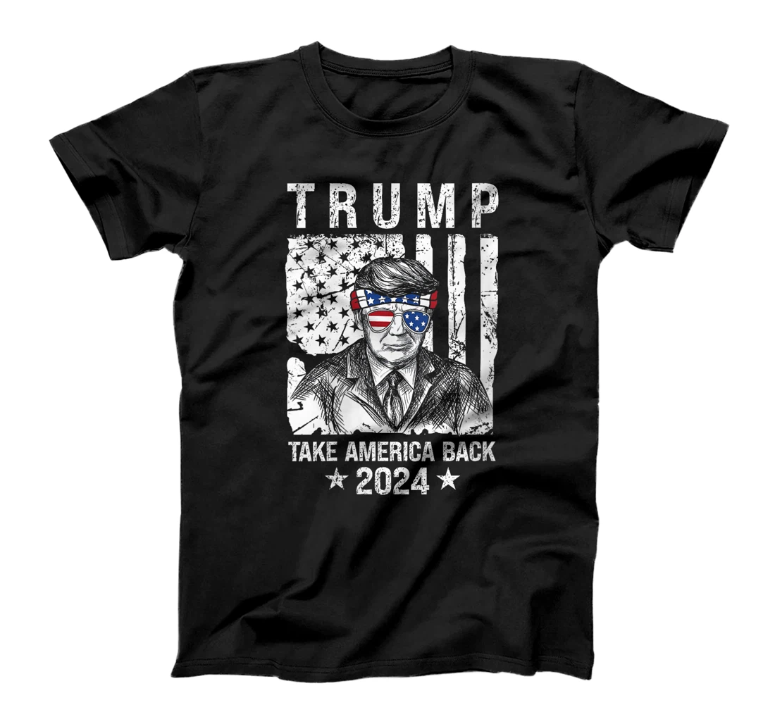 Womens Trump 2024 Take America Back Trump American Flag Sunglasses T-Shirt